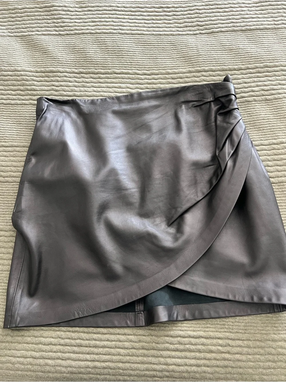 Reiss Black Leather Wrap Mini Skirt
